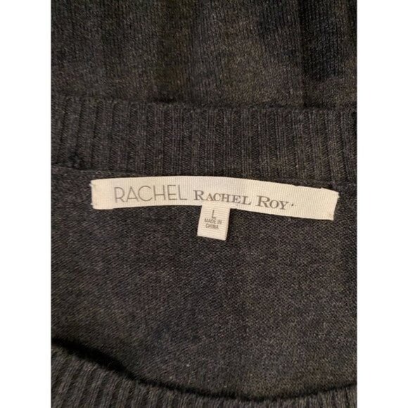 Rachel Rachel Roy Long Sleeve Crew Neck Gray Sweater Dress Black Ruffle Hem Sz L - Picture 5 of 6